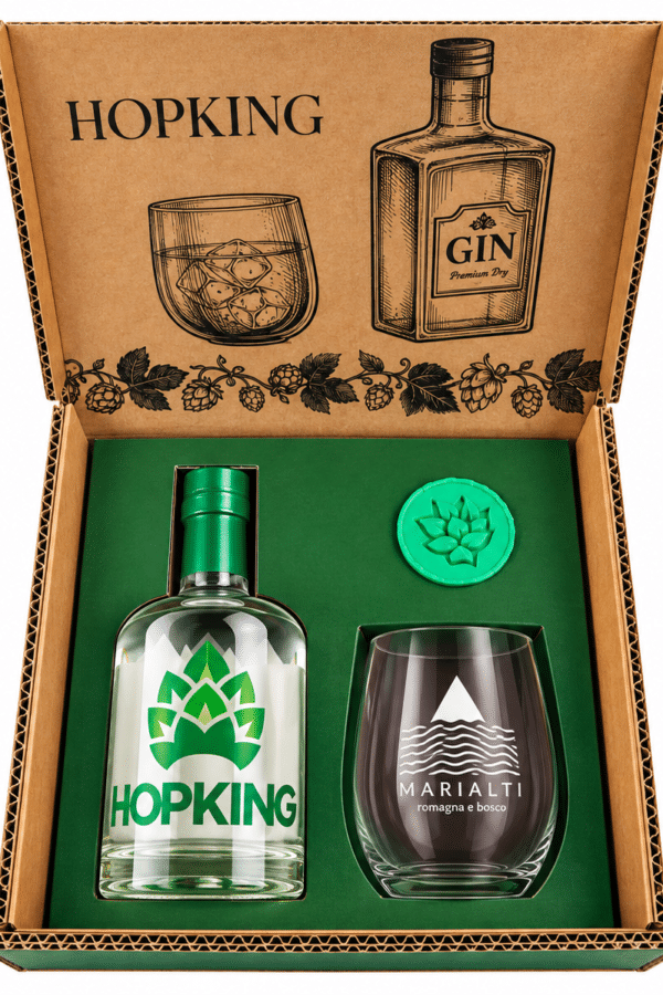Box Regalo Hopking – Gin artigianale al luppolo con bicchiere Marialti